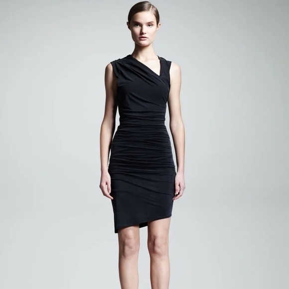 Helmut Lang Assymetrical Rushed Bodycon Dress - Picture 1 of 11